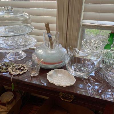 Large Assortment of Cake Platters, Flat and Pedestals