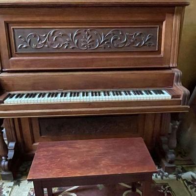 upright piano and bench 