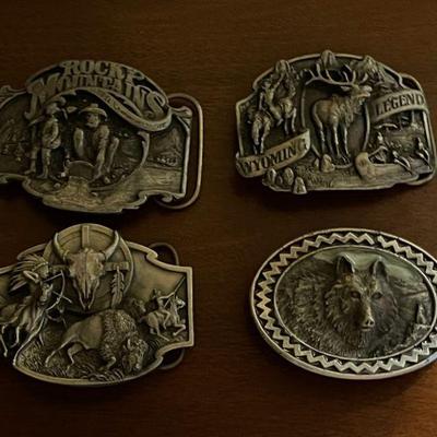 4 - pewter & brass belt buckles