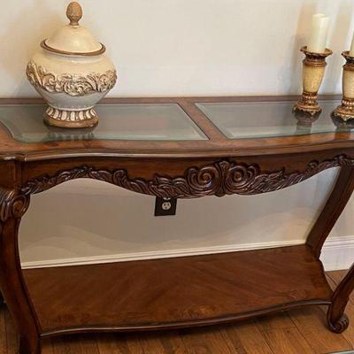 sofa table with glass inserts