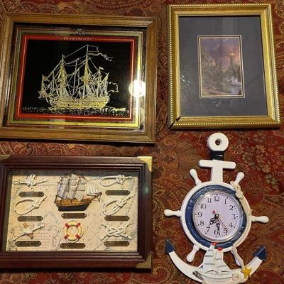 assortment nautical pictures/shadow box