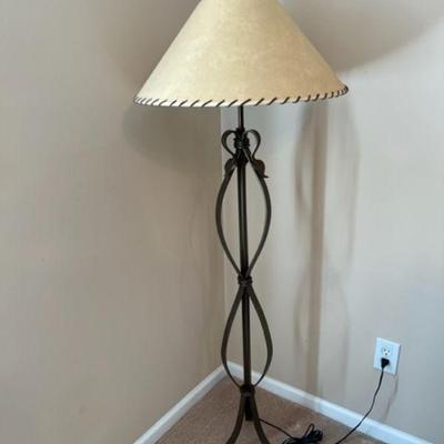 rod iron floor lamp with stitched lampshade