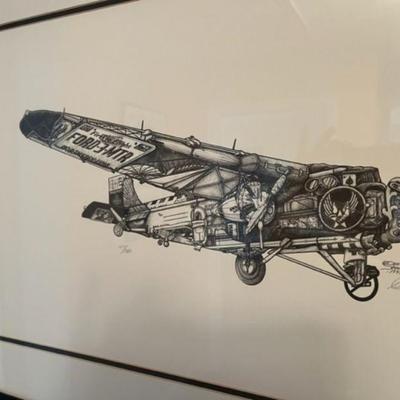 Framed artist's aircraft sketch