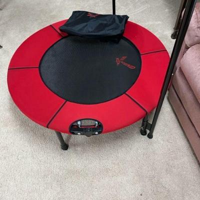 Rebound exercise trampoline with balancing bar for safety