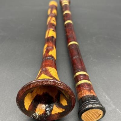 (2) Wooden Folk Music Instruments: Didgeridoo