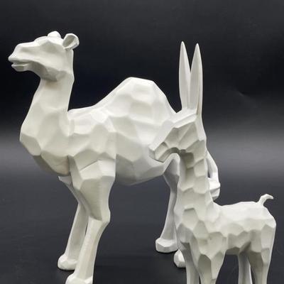 (2) White Camel & Donkey Figurines