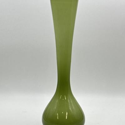Tall, Green over White Glass 18in Vase