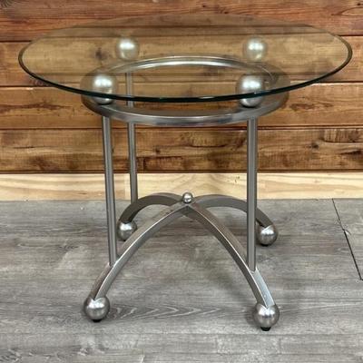 Satellite Round Side Table Chrome-Look Base w/