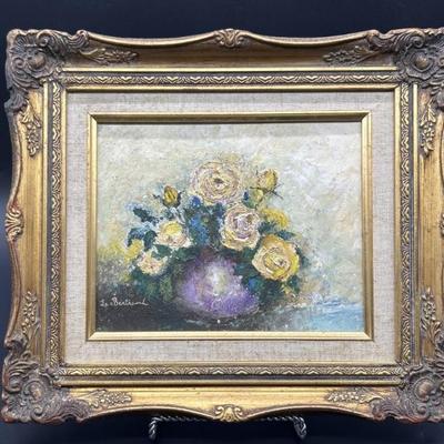 Floral Oil Painting in Ornate Gilt Gold Frame