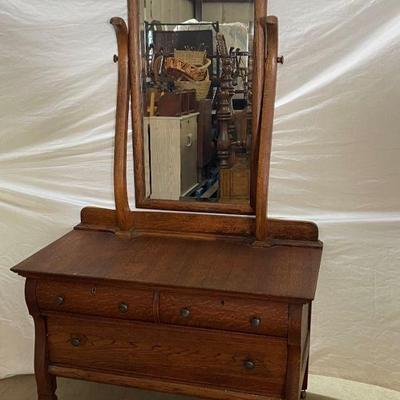 Antique 3 drawer small dresser with swivel mirror
