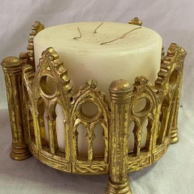 Lg. 3 wick gold candle holder  & candle