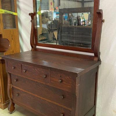 Antique 5 drawer dresser & mirror