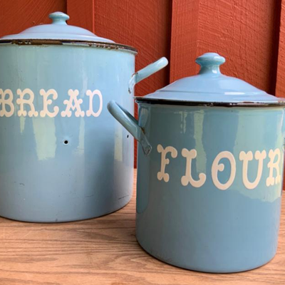 Enamelware Flour and Bread  Canisters
