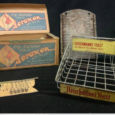 Are on Fly Catchers, Fleischmannâ€™s Yeast wire  counter rack, general store advertising