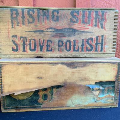 Rising Sun Stove Polish advertising crate box 