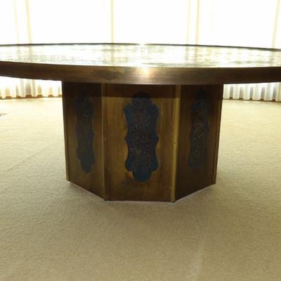Mid-Century Modern: Signed Chan Bronze Circular Coffee Table by Philip and Kelvin Laverne C 1960's

