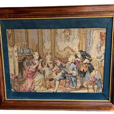 Impressive Antique Walnut Framed Tapestry With 17th Century SceneÂ 