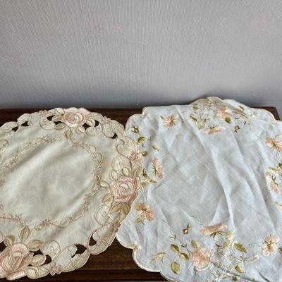 Two Floral Embroidered Tablecloth CenterpiecesÂ 