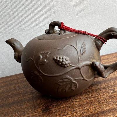 Chinese Yixing Zi Na Teapot With Squirrel & Grape DesignÂ 