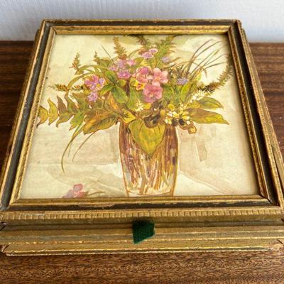 Antique Florentine Box With Hand-Painted Floral LidÂ 