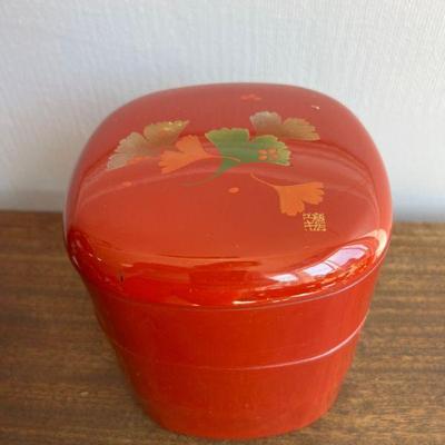 Stacking Red Lacquered Boxes With Gingko Leaf DesignÂ 