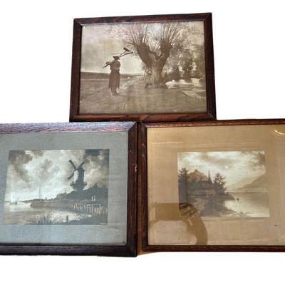 Trio Of Antique Monochromatic Photographic PrintsÂ 