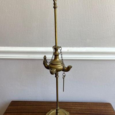 Antique Brass Whale Oil Lamp With Ouroboros FinialÂ 