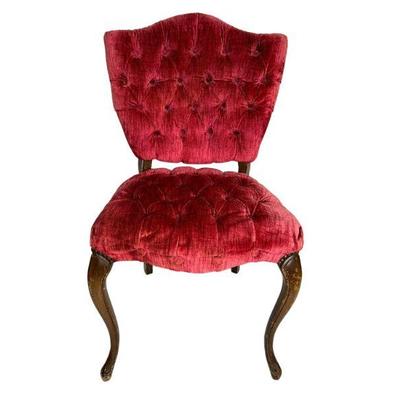Louis XV Cranberry Velvet Tufted Side ChairÂ 