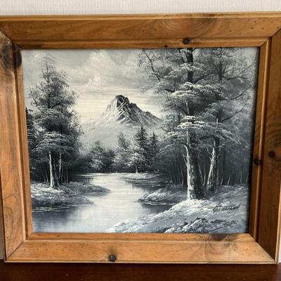 Original Black & White Mountainous Landscape PaintingÂ 