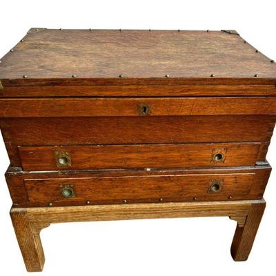 Antique Early 20th Century British Oak Campaign Chest