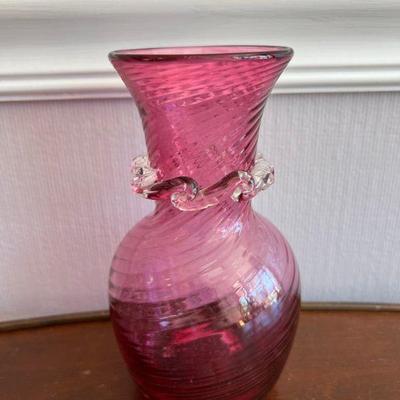 Vintage Pilgrim Cranberry Glass Optic Petite VaseÂ 