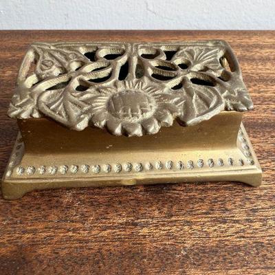 Early 20th Century Art Nouveau Solid Brass Stamp Case With Sunflower MotifÂ 