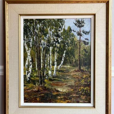 Original Vintage Oil Painting Of A Birch ForestÂ 