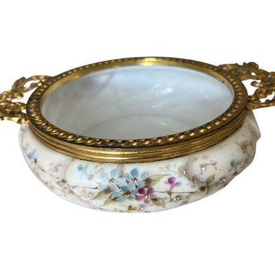 C.F. Monroe Wave Crest Antique Hand-painted Opaline Glass Bowl, Meriden, CTÂ 