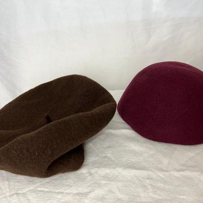 Brown Beret & Purple Pillbox HatÂ 