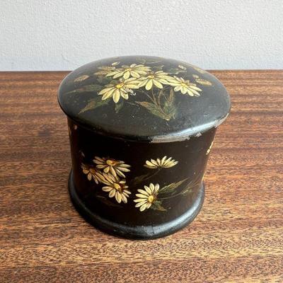 Lacquered Papier-Mache Box With Daisy & Butterfly MotifÂ 