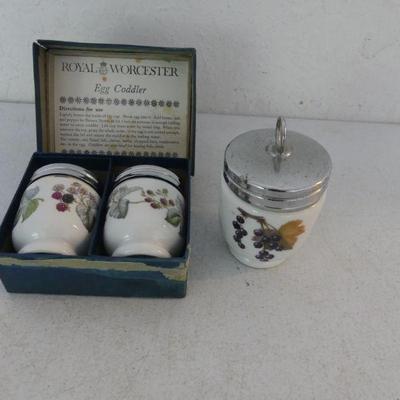Vintage 1968-2002 Royal Worcester Egg Coddlers - 1 Evesham Gold-Currant & Pair of Lavinia White in Box