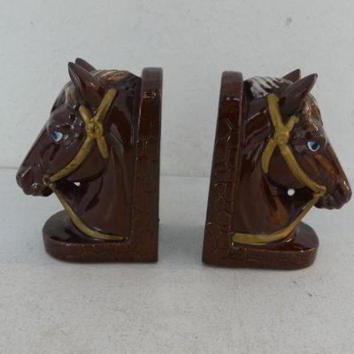 Vintage MCM Japan Red Ware Horse Head Bookends