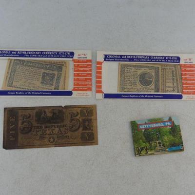 Vintage Replica Currency with Vintage 1950s Gettysburg, PA Souvenir Miniature Album (See Description)