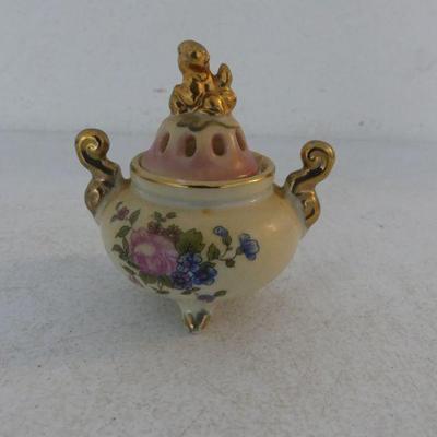 Vintage Porcelain Censer/Incense Burner - Floral Pattern with Gold Trim