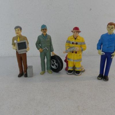 Vintage 4 Miniland Figures - Fireman, Mechanic, Computer Repair & Father/Dad