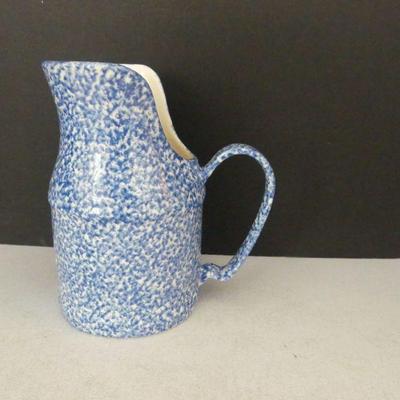 N.S. Gustin Co. Ceramics Cut-Out Blue Spongeware Pitcher