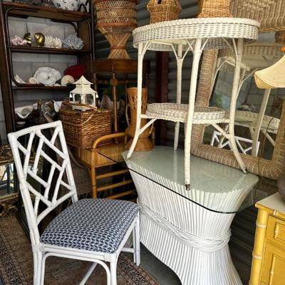 ANITQUE WICKER TABLE $125 CHAIR $145 CONSOLE $195