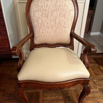Total of 4 Michael Taylor custom armchairs, leather seat cushions. Total of six side chairs.