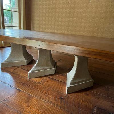 Michael Taylor triple pedestal plank top dining table.