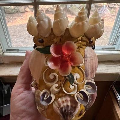 Unique Vintage Shell Decorated Jar - Real Shells and Clay over Glass $15