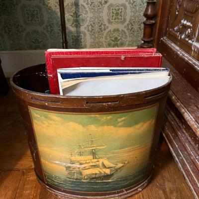 Vintage Wastebasket with Ship Design $25