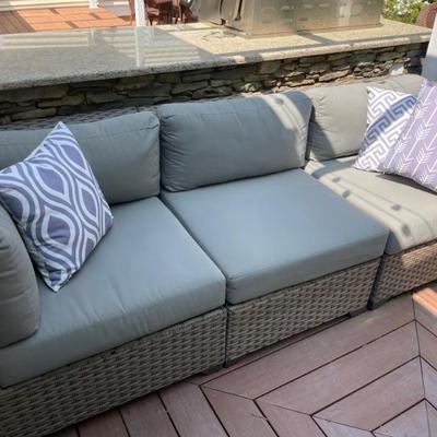 Romford Outdoor Patio Sofa with Cushions by Sol 72 and all-weather wicker. (with cover) Two available 
29