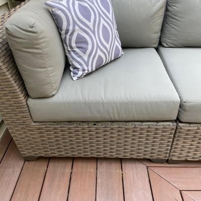 Romford Outdoor Patio Sofa with Cushions by Sol 72 and all-weather wicker. (with cover) Two available 
29
