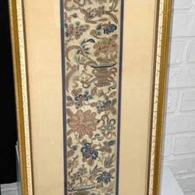 Pair of Framed Antique Chinese Silk Embroidery Panels